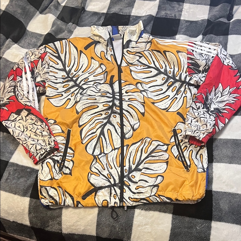 Adidas X Farm Rio Collab Bold Leaf Pattern Jacket size XS oversized fit
